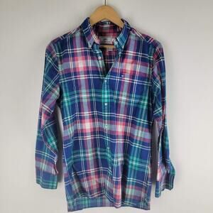 Southern Tide Trim Fit Button Up Shirt Long Sleeve Check Blue Size S